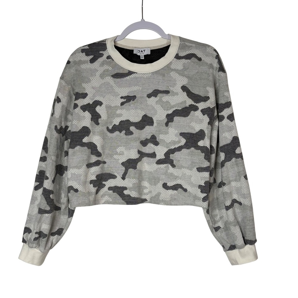 OAT‎ New York Camo Balloon Sleeve Cropped Sweatshirt Gray White Camouflage Small